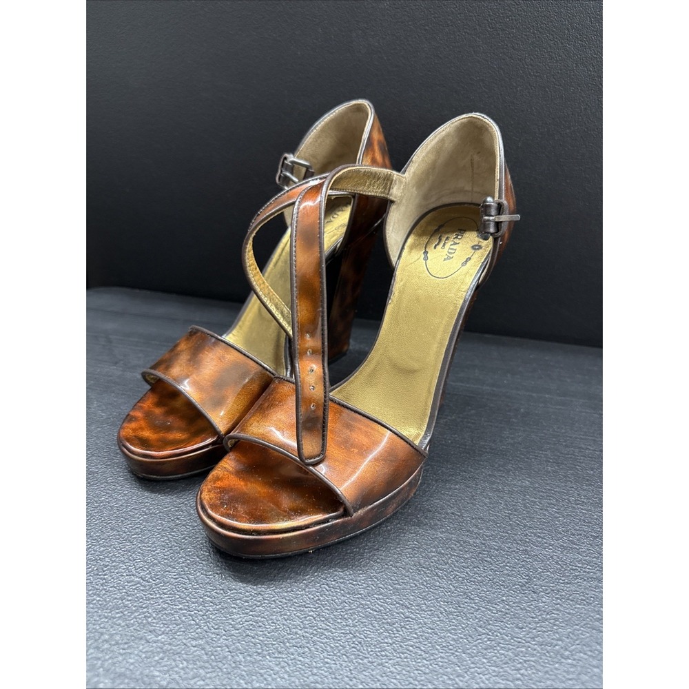 PRADA Metallic Brown / Copper Patent Leather Heels Shoes Size 40